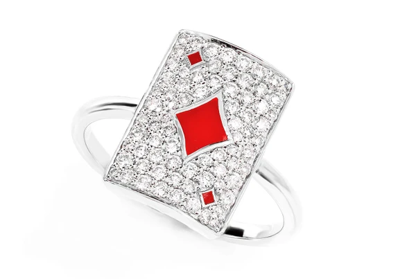 Diamond Playing Card Ring 14k Solid Gold 0.50ctw 