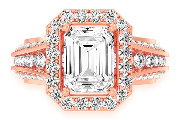 Monst - 2.00ct Emerald Cut Solitaire - Halo Fancy Shank - Diamond Engagement Ring - All Natural Vs Diamonds