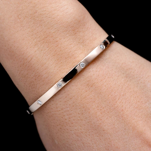 Thin Gypsy Set Diamond Bangle Bracelet 14k Solid Gold 0.35ctw 