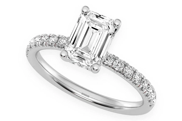 Thinn - 1.00ct Emerald Solitaire Cut One Row Under Halo Diamond Ring 14k Solid Gold