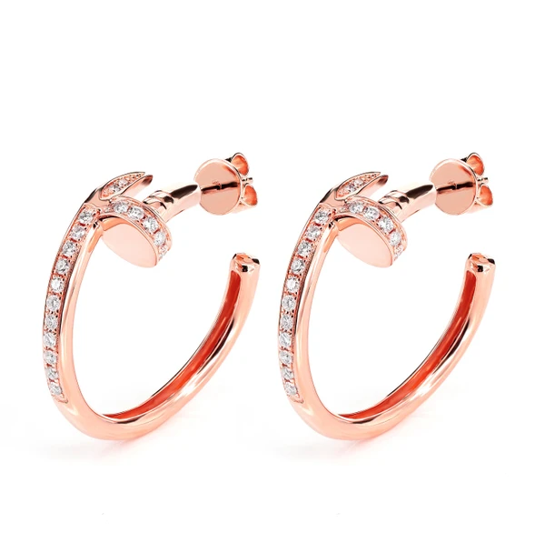  Nail Half Diamond Hoop Earrings 14k Solid Gold 0.45ctw