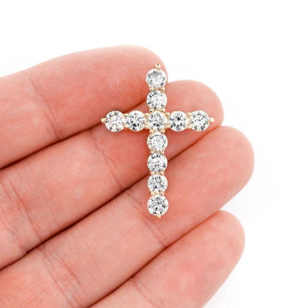 Diamond Hidden Bail Cross Pendant 14k Solid Gold 4.45ctw