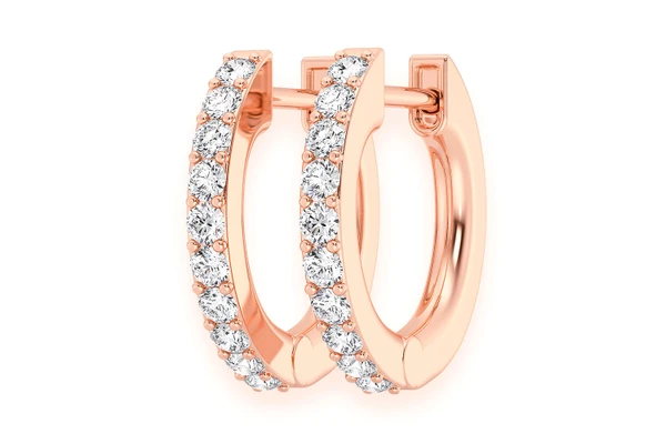 Hoop Half Diamond Earrings 14k Solid Gold 0.15ctw