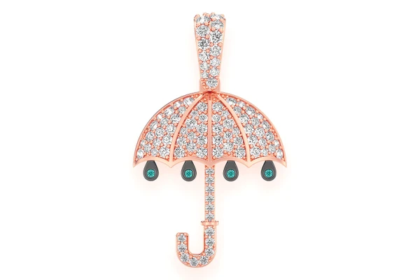 Drip Umbrella Diamond Pendant 14k Solid Gold 0.75ctw