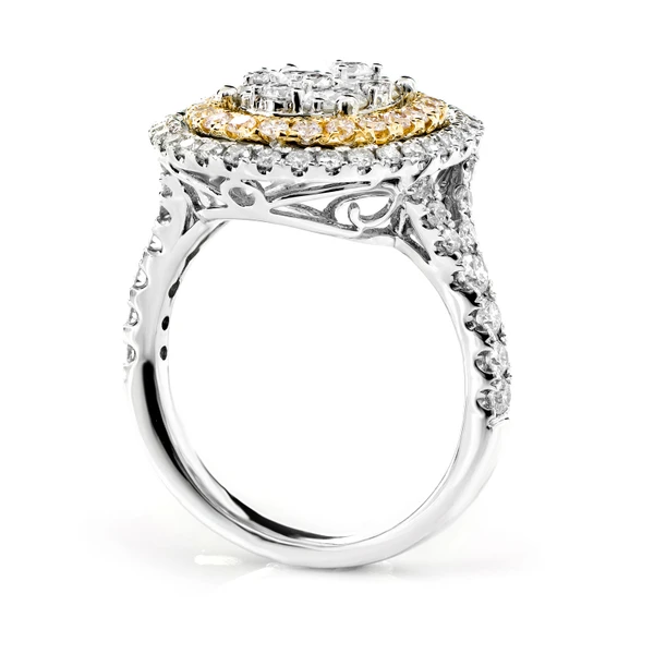 Oval Cluster Double Diamond Halo Ring 14k Solid Gold 1.50ctw