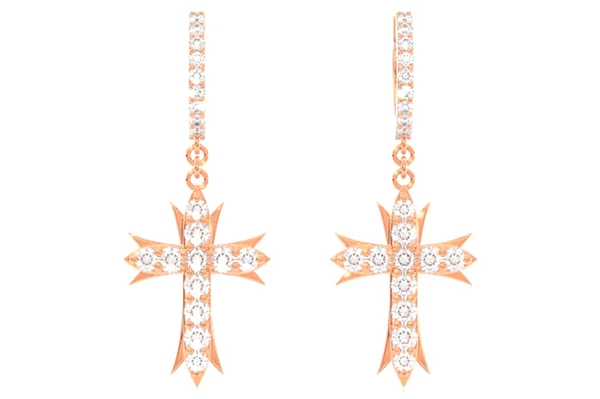 Deco Cross Huggie Hoops 14k Solid Gold 1.00ctw