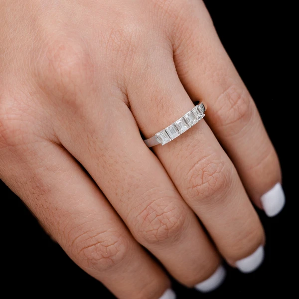 Five Stone Baguette Diamond Ring 14k Solid Gold 0.80ctw