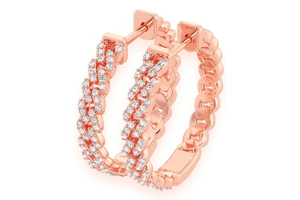 Miami Cuban Link Hoop Diamond Earrings 14k Solid Gold 0.50ctw