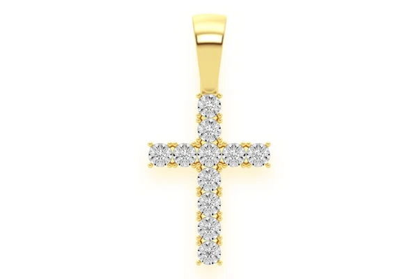 Miracle Set Cross Diamond Pendant 14k Solid Gold 0.15ctw