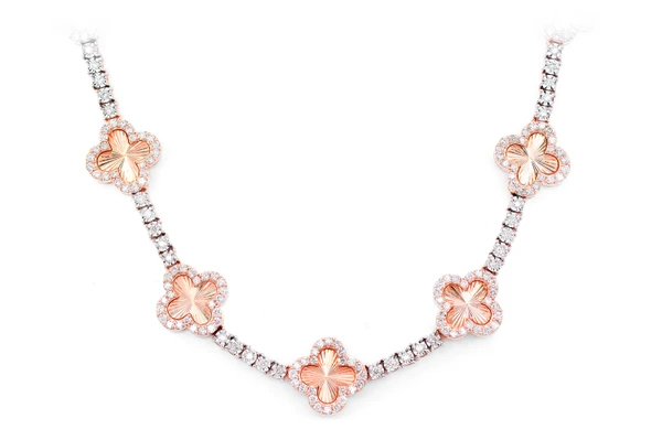 Miracele Clover Link Diamond Tennis Necklace Solid Gold 5.50ctw