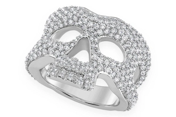 Skull Signet Diamond Ring 14k Solid Gold 3.20ctw 