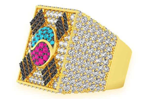 Korean Flag Signet Diamond Ring 14k Solid Gold 4.50ctw 