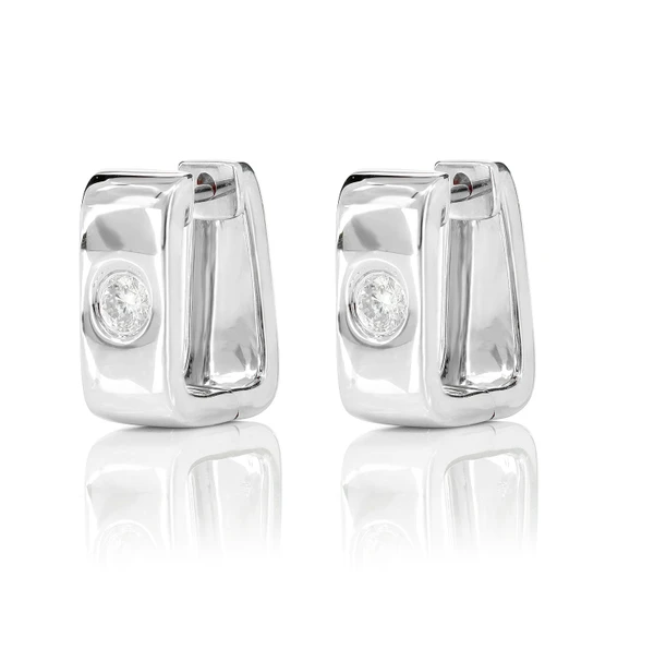 Rectangular Gypsy Set Diamond Hoop Earrings 14k Solid Gold 0.25ctw