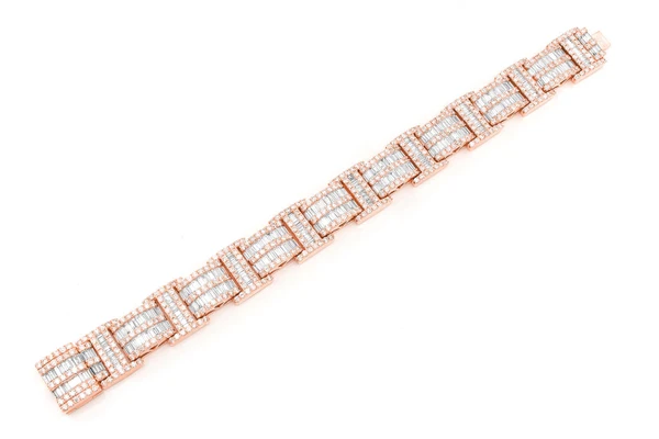 2 Row Baguette & Round Diamond Bracelet 14k Solid Gold 23.50ctw