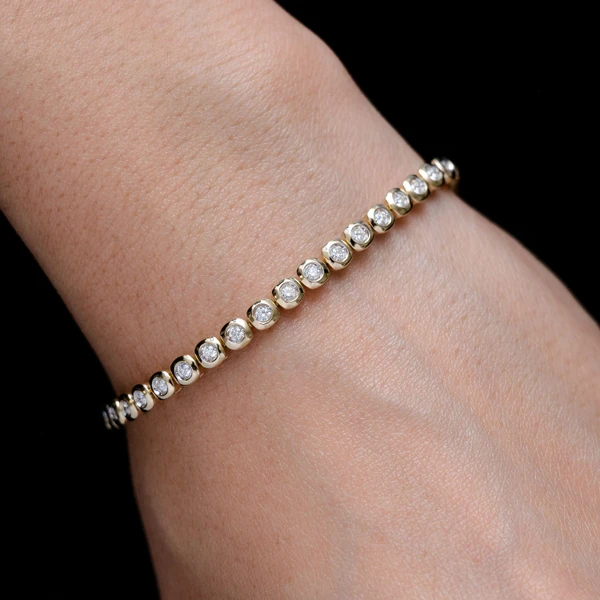 Square Diamond Bezel Diamond Link Bracelet 14k Solid Gold 1.30ctw 