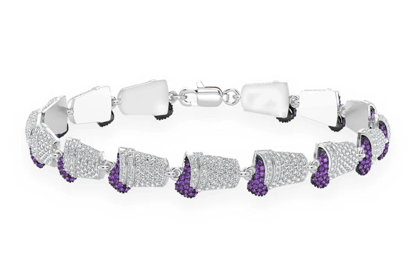 Purple Double Cup Diamond & Amethyst Bracelet 14k Solid Gold 4.50ctw