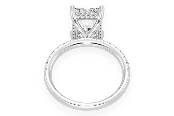 Thinn - 3.00ct Emerald Solitaire - One Row Under Halo - Diamond Engagement Ring - All Natural Vs Diamonds