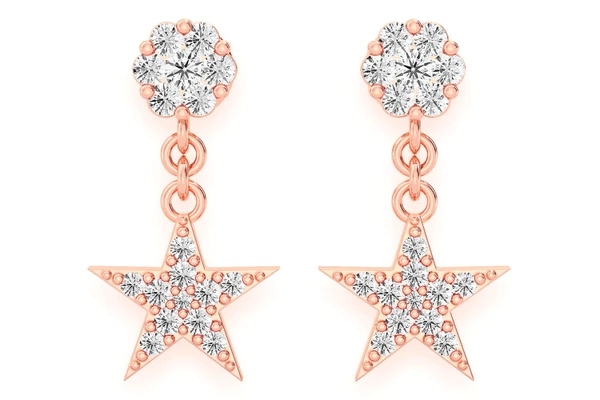 Star Dangling Stud Diamond Earrings 14k Solid Gold 0.40ctw
