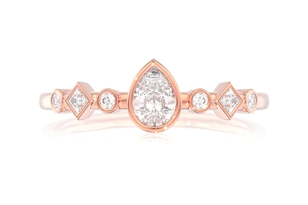 0.30ctw Diamond Pear Bezel Geometric Shank Engagement Ring - All Natural