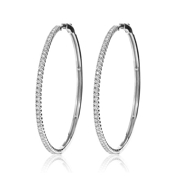 Large One Row Diamond Hoop Earrings 14k Solid Gold 1.15ctw 
