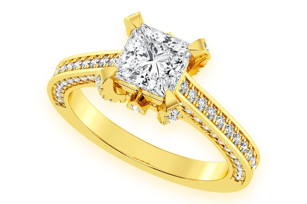 Chant - 1.00ct Princess Solitaire - Deluxe One Row Scallop - Diamond Engagement Ring - All Natural Vs Diamonds