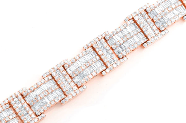 2 Row Baguette & Round Diamond Bracelet 14k Solid Gold 23.50ctw