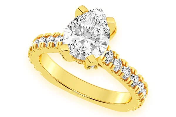 Thinn - 2.00ct Pear Solitaire - Single Row Scallop - Diamond Engagement Ring - All Natural