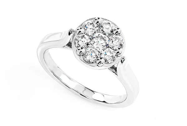 Cathedral Round Cluster Diamond Engagement Ring 14 Solid Gold - All Natural - 0.75ctw