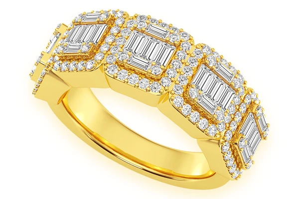 Round Baguette Diamond Band 14k Solid Gold 1.50ctw