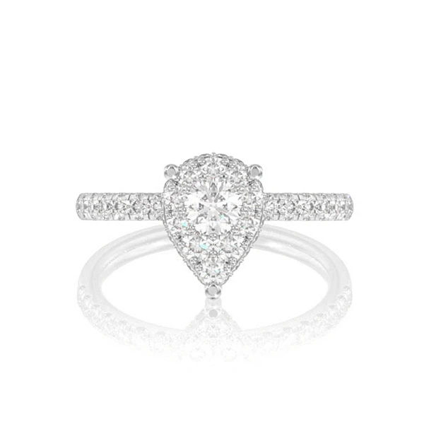 0.75ctw Pear Cluster Diamond Engagement Ring 14k Solid Gold - All Natural