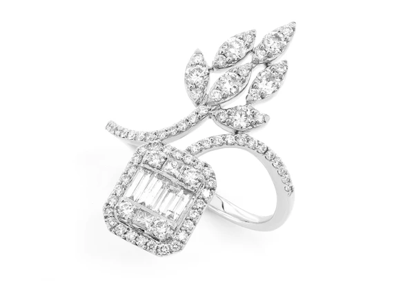 Round Baguette Floral Diamond Ring 14k Solid Gold 1.00ctw