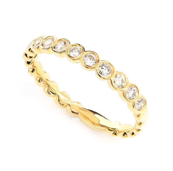 Round Bezel Set Band Ring 14k Solid Gold 0.30ctw