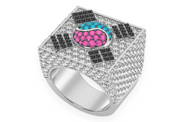 Korean Flag Signet Diamond Ring 14k Solid Gold 4.50ctw 