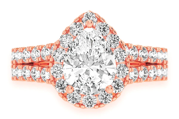 Sphinx - 1.50ct Pear Solitaire - Two Row Split Scallop - Diamond Engagement Ring - All Natural