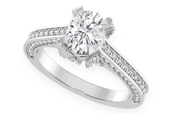 Chant - 1.00ct Oval Solitaire - Deluxe One Row Scallop - Diamond Engagement Ring - All Natural Vs Diamonds