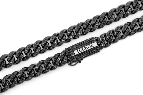 8MM Miami Cuban Chain Black Diamond Silver Chain