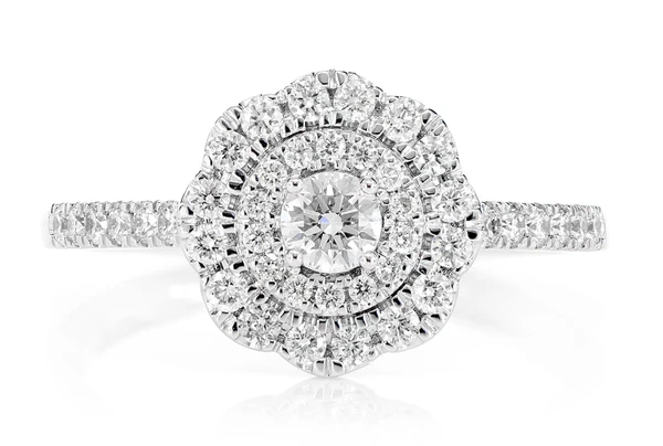 1.00ctw Double Halo Scroll Diamond Engagement Ring 14k Solid Gold - All Natural 