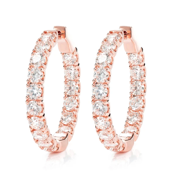 25pt Diamond Inside Outside Hoop Earrings 14k Solid Gold 10.00ctw 