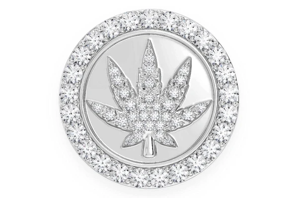 Cannabis Leaf Round Signet Diamond Ring 14k Solid Gold 1.50ctw