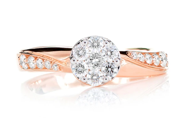 0.50ctw Round Cluster Tapered Split Shank Diamond Engagement Ring 14k Solid Gold - All Natural 