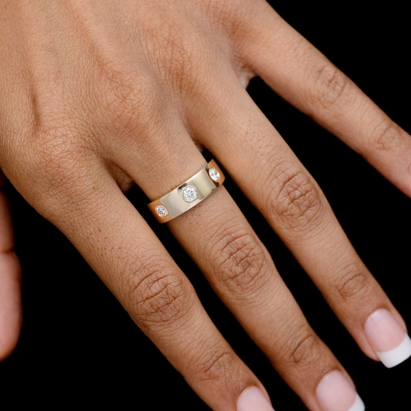 Three Stone Gypsy Set Diamond Band 14k Solid Gold 0.35ctw