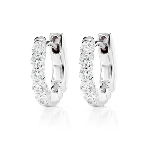 3pt Diamond Scallop Huggie Hoop Earrings 14k Solid Gold 0.30ctw