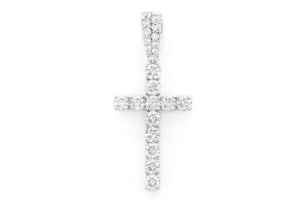 One Row Diamond Cross Pendant 14k Solid Gold 1.50ctw