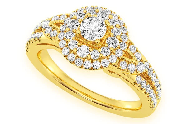 0.75ctw - Round Two Tier Halo - Diamond Engagement Ring - All Natural