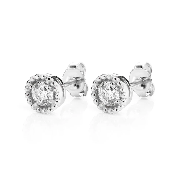 Beaded Solitaire Diamond Stud Earrings 14k Solid Gold 0.45ctw