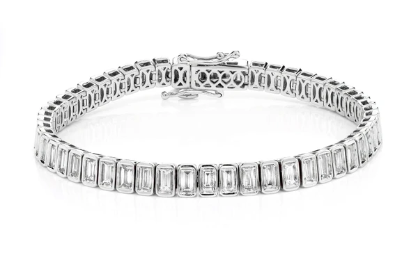 Diamond Bezel Baguette Link Bracelet 14k Solid Gold 6.70ctw