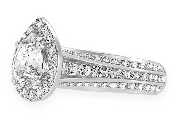 Monst - 2.00ct Pear Solitaire - Three Row Graduated Split Halo - Diamond Engagement Ring - All Natural