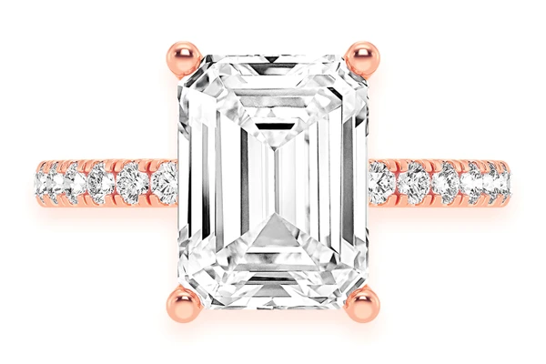 Thinn - 3.00ct Emerald Solitaire - One Row Under Halo - Diamond Engagement Ring - All Natural Vs Diamonds