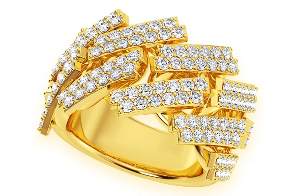 Jagged Raised Cuban Diamond Ring 14k Solid Gold 2.40ctw