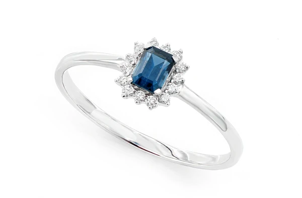 0.30ct Sapphire Emerald Shape & Diamond Halo Engagement Ring 14k Solid Gold 0.40ctw